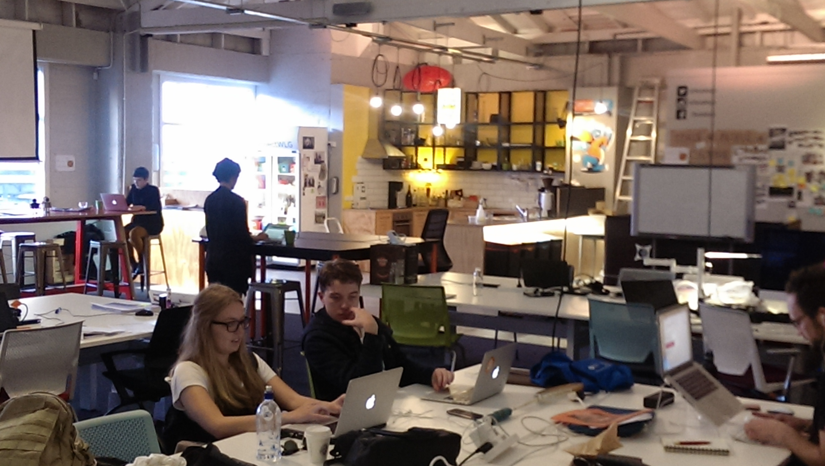 Part of Wellington's BizDojo, showing the all-important kitchen and cafe area